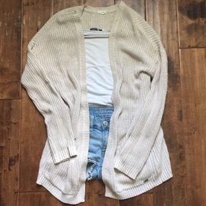 long beige open cardigan